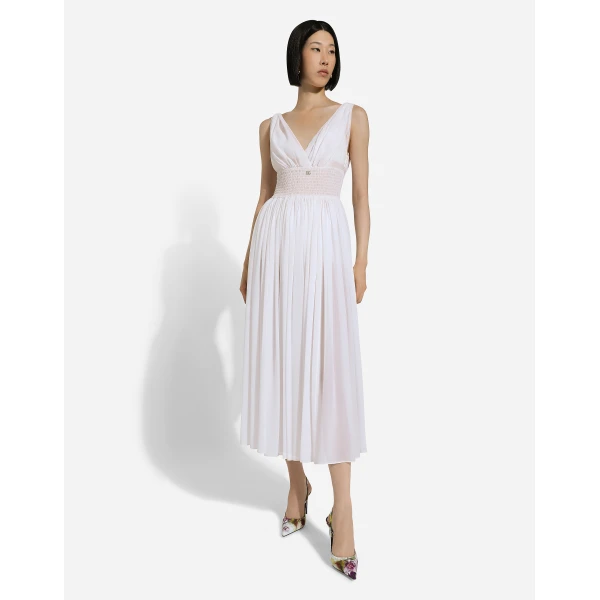 Dolce & Gabbana V-neck midi dress in silk georgette, view 5