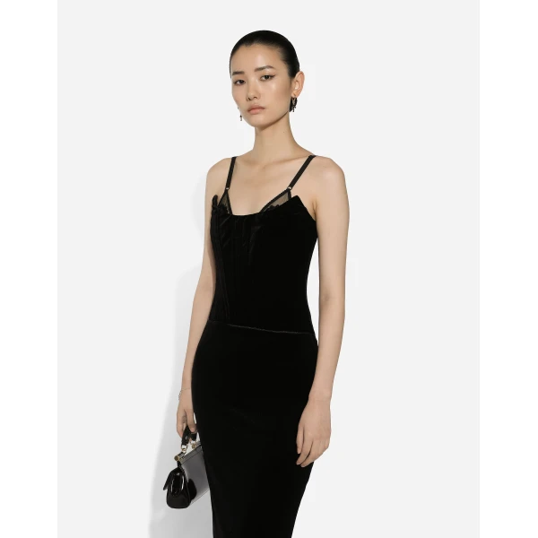 Dolce & Gabbana Velvet calf-length corset dress, view 4