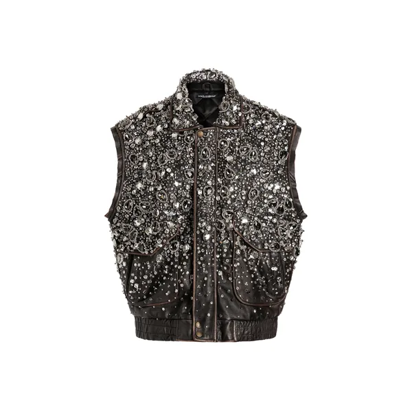 Vintage leather vest with embroidery