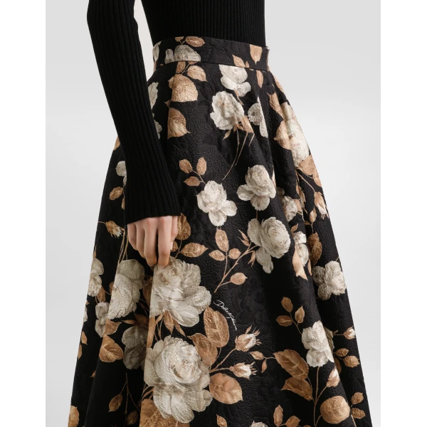 Dolce & Gabbana Vintage rose-print brocade midi skirt, view 4