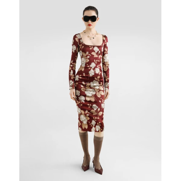 Dolce & Gabbana Vintage rose-print satin dress, view 2