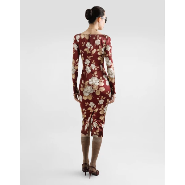 Dolce & Gabbana Vintage rose-print satin dress, view 3