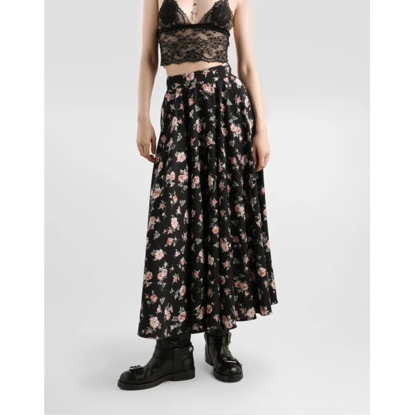Dolce & Gabbana Vintage roses-print charmeuse circle skirt, view 4