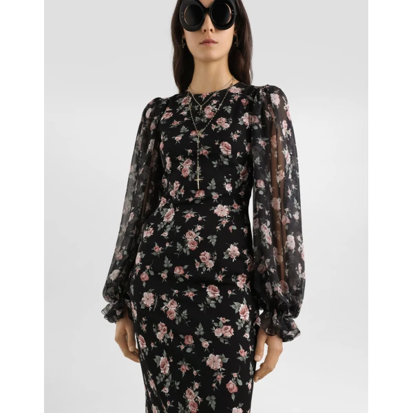 Dolce & Gabbana Vintage roses-print charmeuse dress, view 4