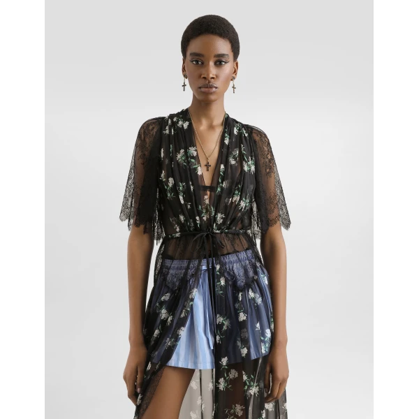 Dolce & Gabbana Violets-print chiffon robe dress, view 4