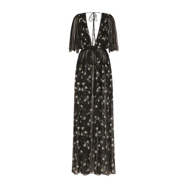 Dolce & Gabbana Violets-print chiffon robe dress