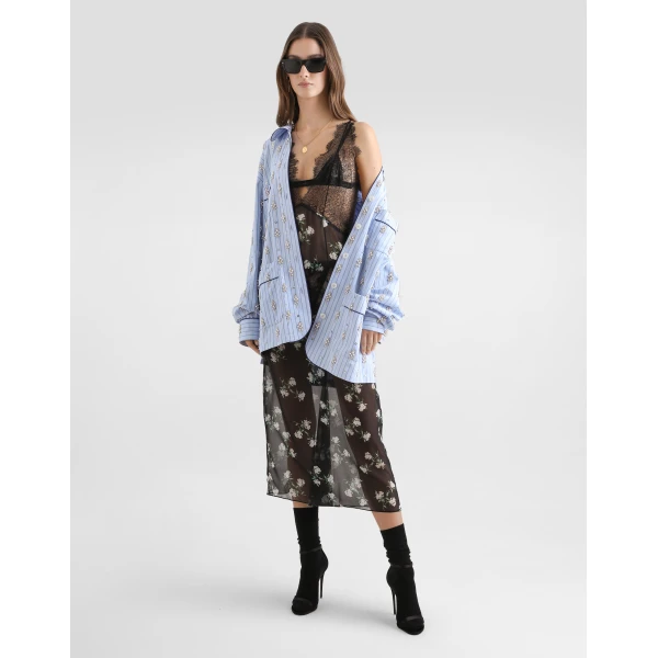 Dolce & Gabbana Violets-print dress with lace insert, view 2