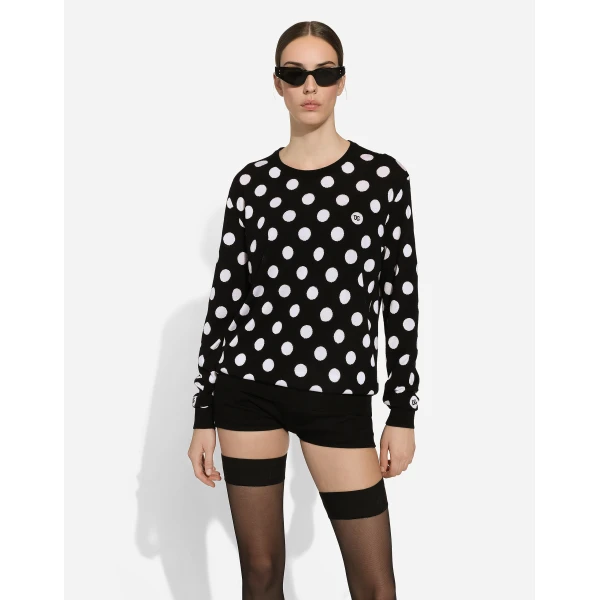 Dolce & Gabbana Wool and silk cardigan with polka-dot inlay, view 4