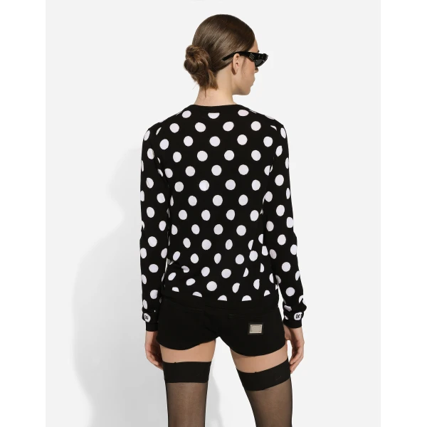 Dolce & Gabbana Wool and silk cardigan with polka-dot inlay, view 6