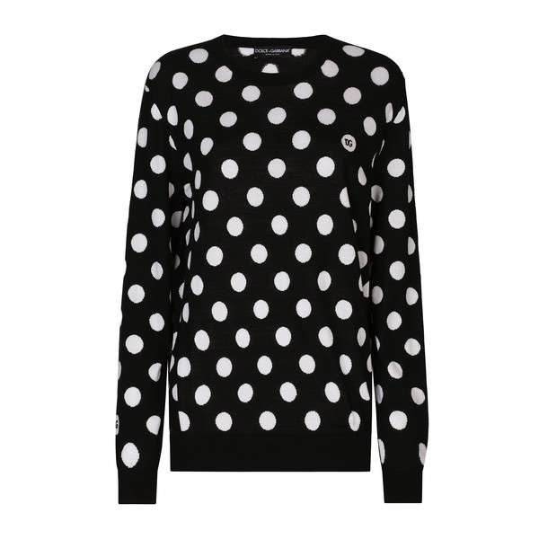 Dolce & Gabbana Wool and silk sweater with polka-dot inlay