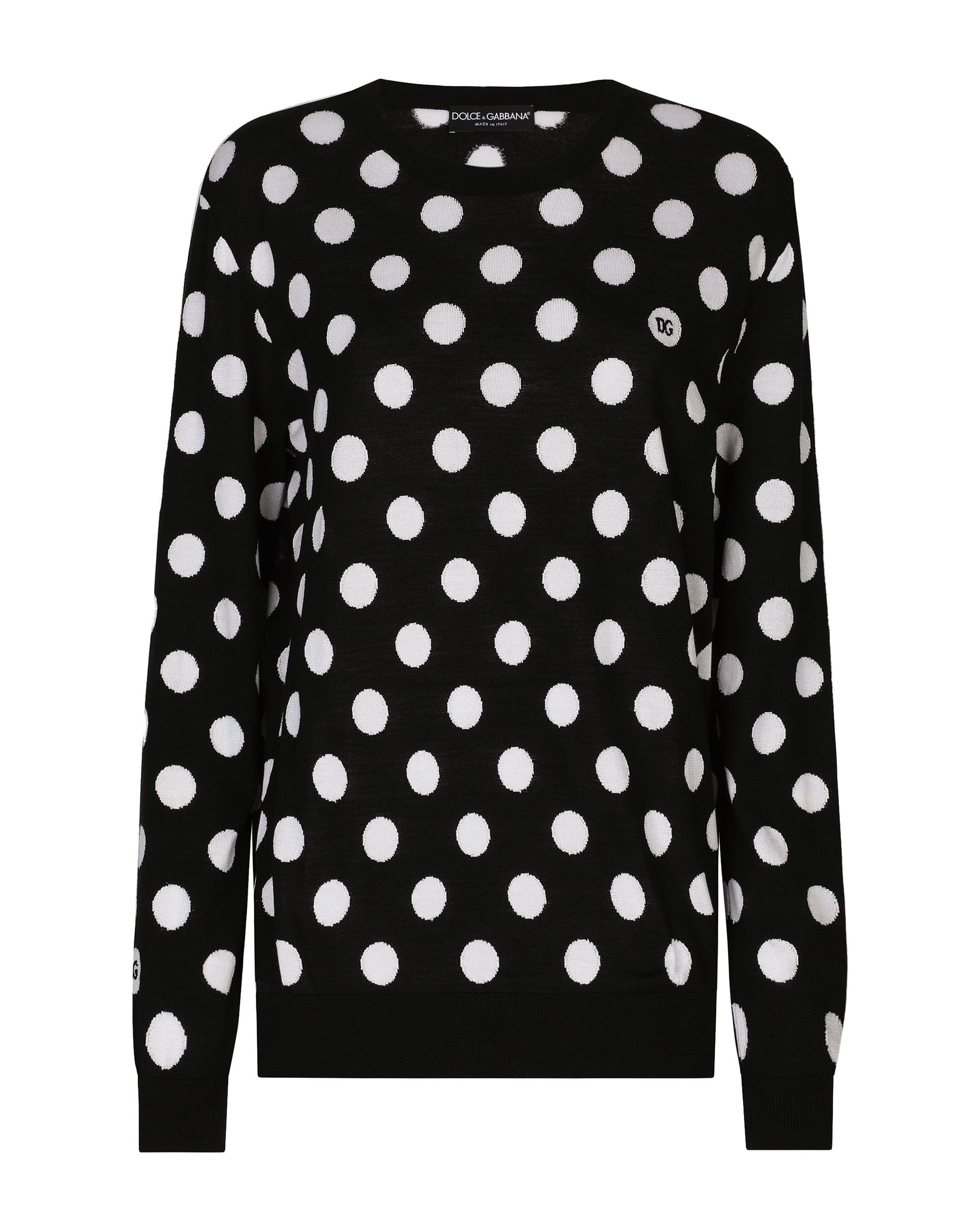 Dolce & Gabbana Wool and silk sweater with polka-dot inlay