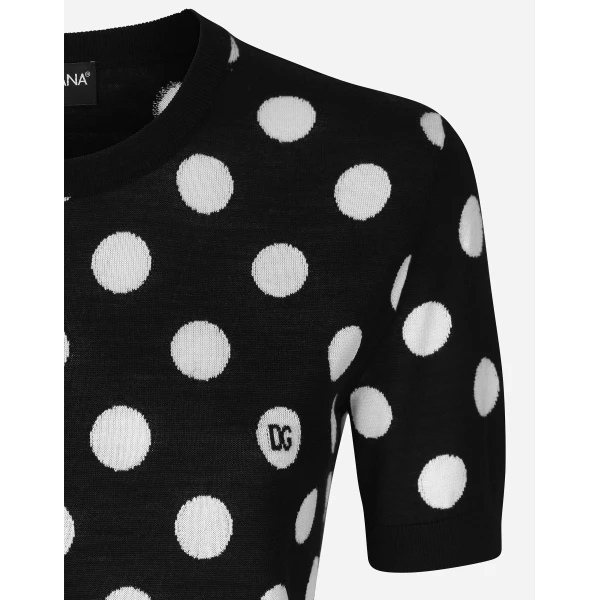 Dolce & Gabbana Wool and silk tank top with polka-dot inlay, view 2