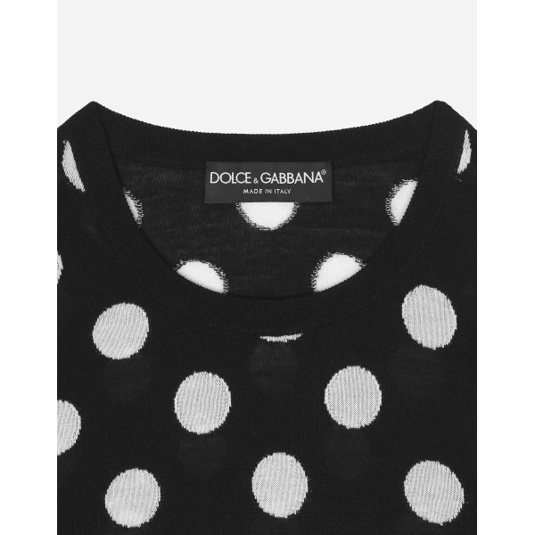 Dolce & Gabbana Wool and silk tank top with polka-dot inlay, view 4