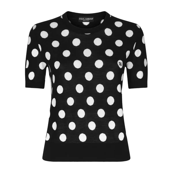Dolce & Gabbana Wool and silk tank top with polka-dot inlay