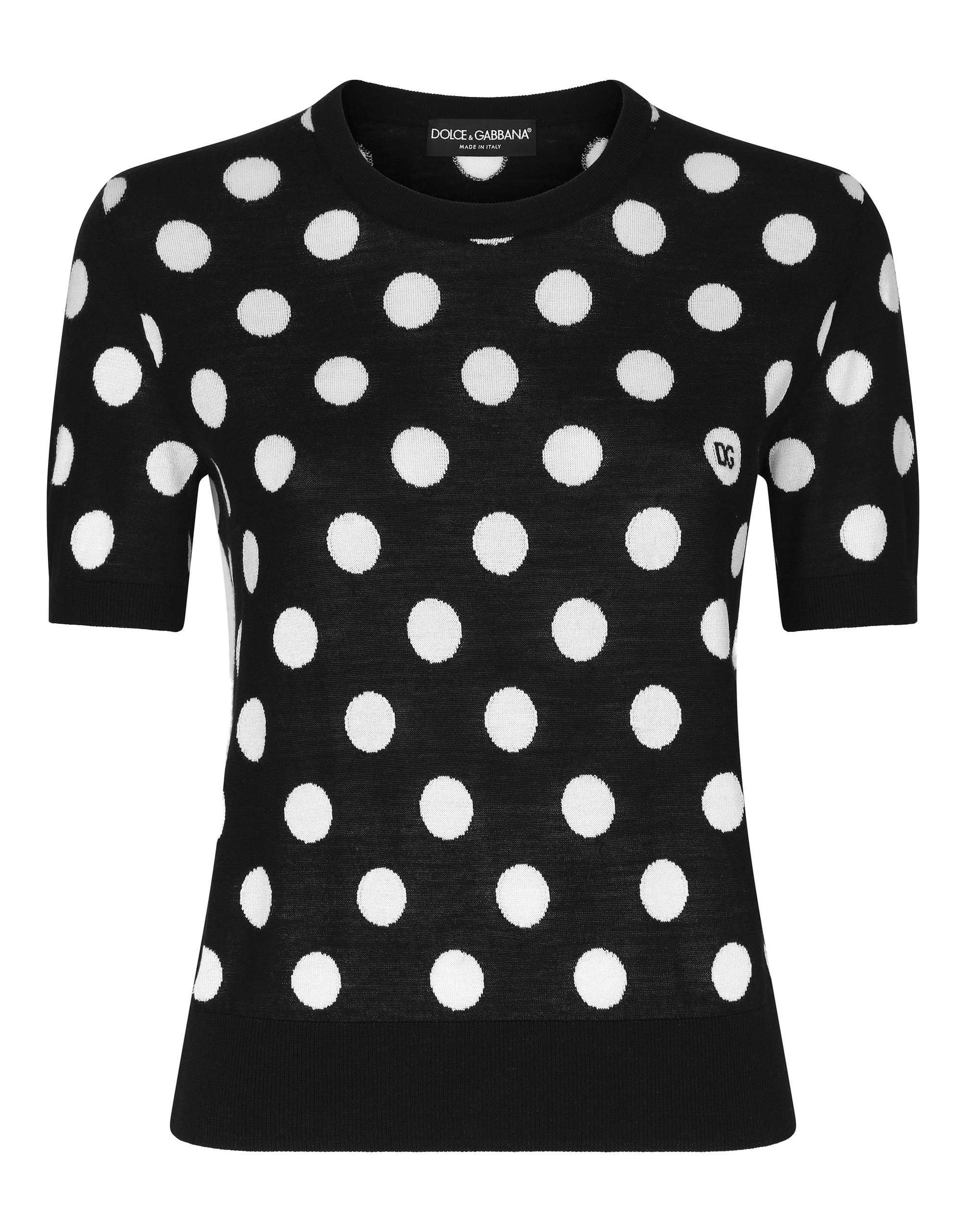 Dolce & Gabbana Wool and silk tank top with polka-dot inlay