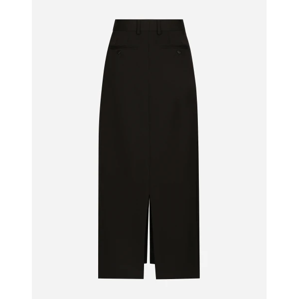 Dolce & Gabbana Wool gabardine calf-length tuxedo pencil skirt, view 2