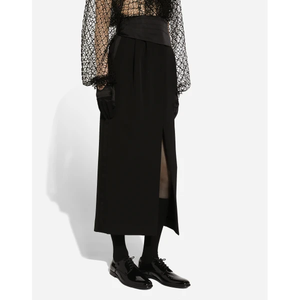 Dolce & Gabbana Wool gabardine calf-length tuxedo pencil skirt, view 5