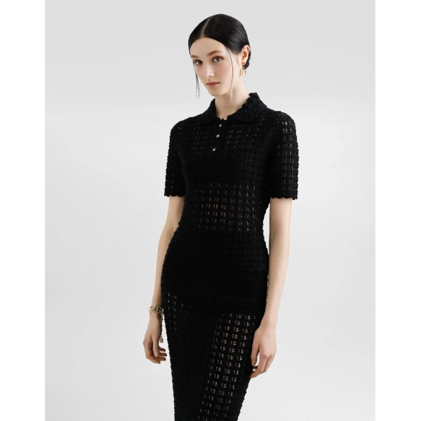 Dolce & Gabbana Wool lace-stitch polo-shirt Top, view 4