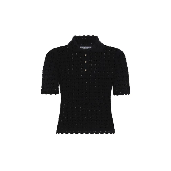 Wool lace-stitch polo-shirt