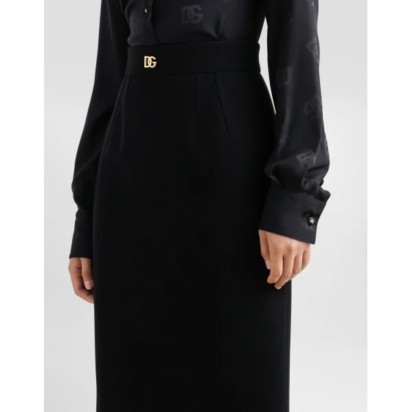 Dolce & Gabbana Wool midi pencil skirt with DG logo, view 5