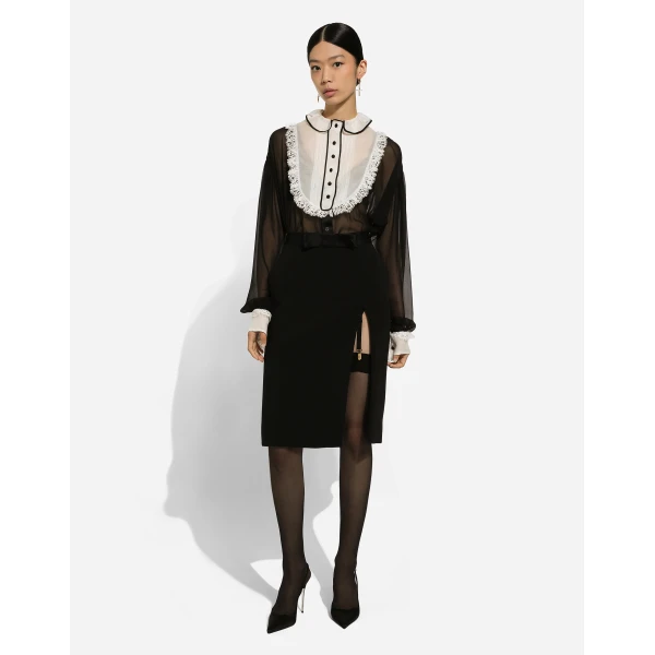 Dolce & Gabbana Wool midi pencil skirt with satin waistband, view 3