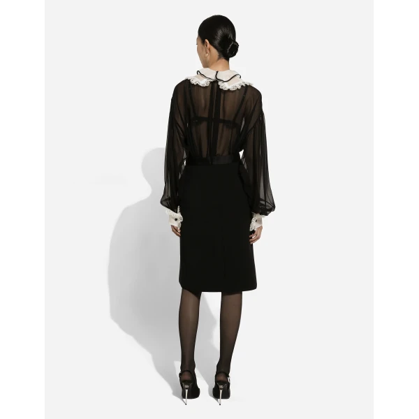 Dolce & Gabbana Wool midi pencil skirt with satin waistband, view 4