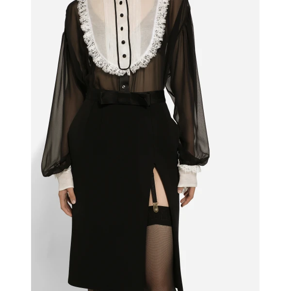 Dolce & Gabbana Wool midi pencil skirt with satin waistband, view 5