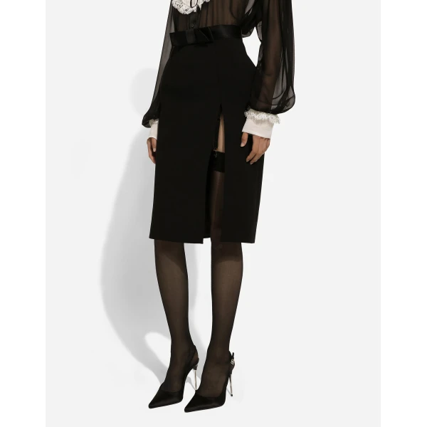 Dolce & Gabbana Wool midi pencil skirt with satin waistband, view 6