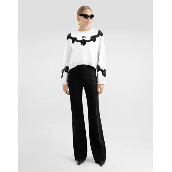 Dolce & Gabbana Wool sweater with DG logo and lace inserts, view 2