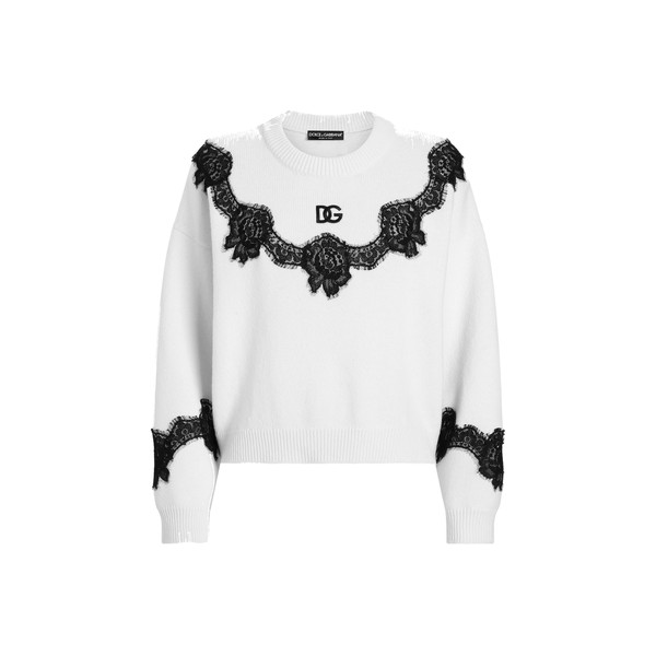 Dolce & Gabbana Wool sweater with DG logo and lace inserts