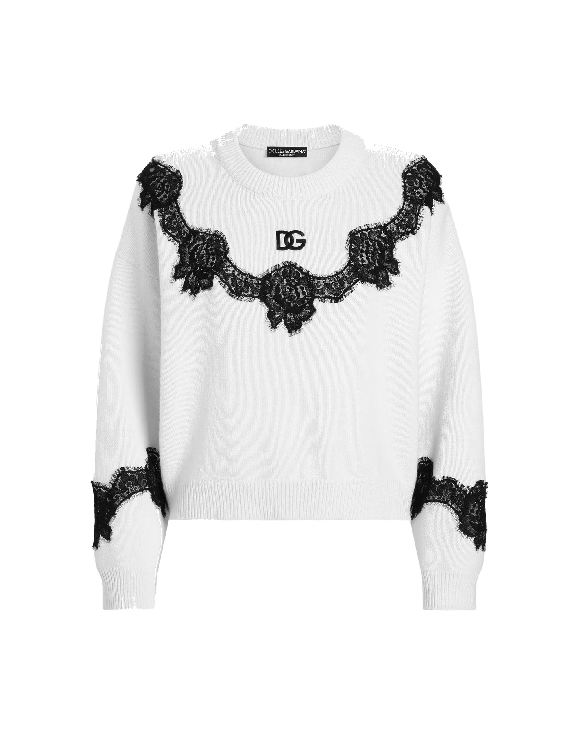 Dolce & Gabbana Wool sweater with DG logo and lace inserts