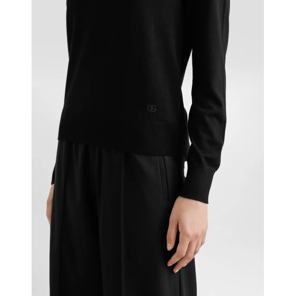 Dolce & Gabbana Wool turtle-neck sweater with DG logo embroidery, view 4