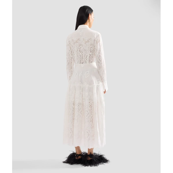 Erdem Embroidered Cotton Long Sleeve Shirt Dress, view 3