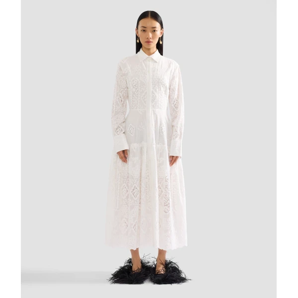 Erdem Embroidered Cotton Long Sleeve Shirt Dress, view 4