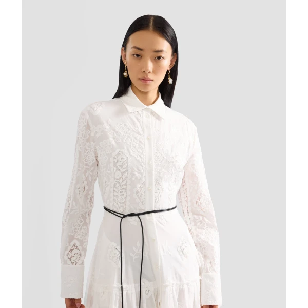 Erdem Embroidered Cotton Long Sleeve Shirt Dress, view 5