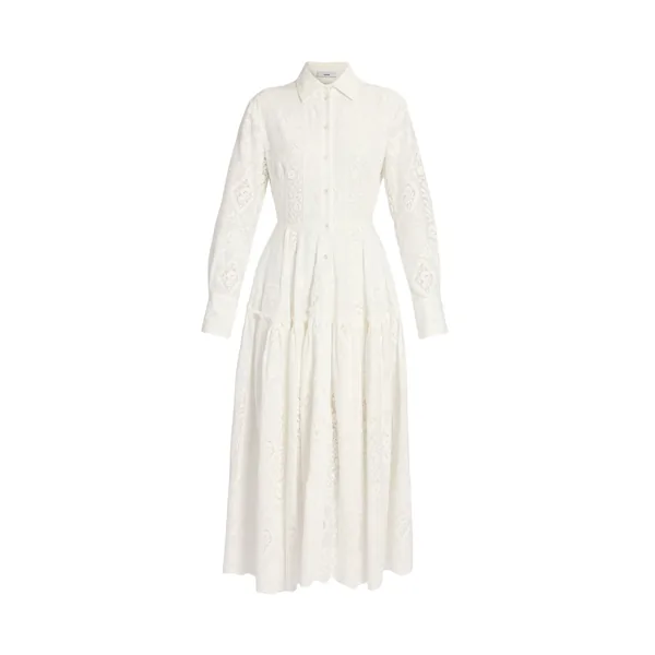 Erdem Embroidered Cotton Long Sleeve Shirt Dress
