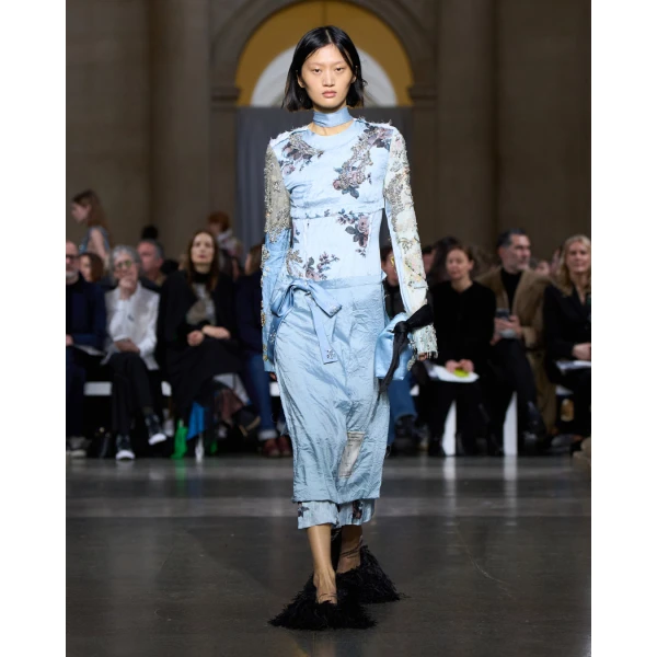 Erdem Embroidered Crushed Fluid Satin Long Sleeve Midi Dress, view 2