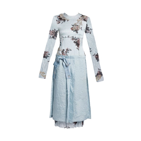Erdem Embroidered Crushed Fluid Satin Long Sleeve Midi Dress