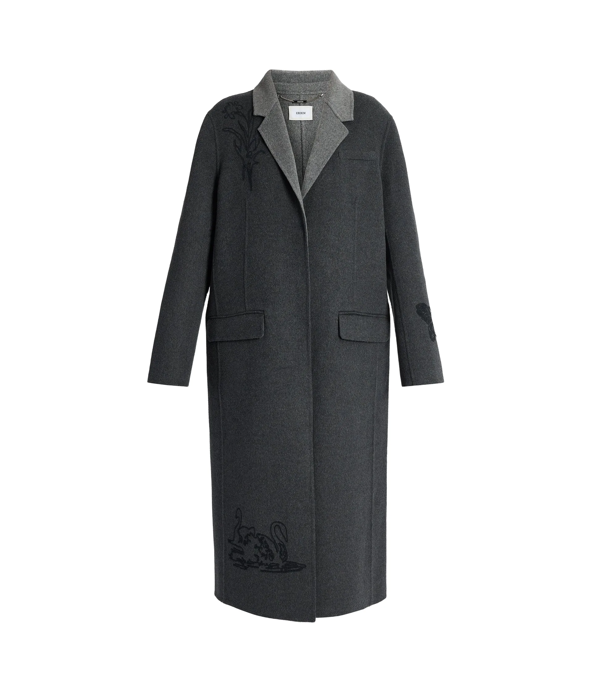 Embroidered Double Face Wool Tailored Coat