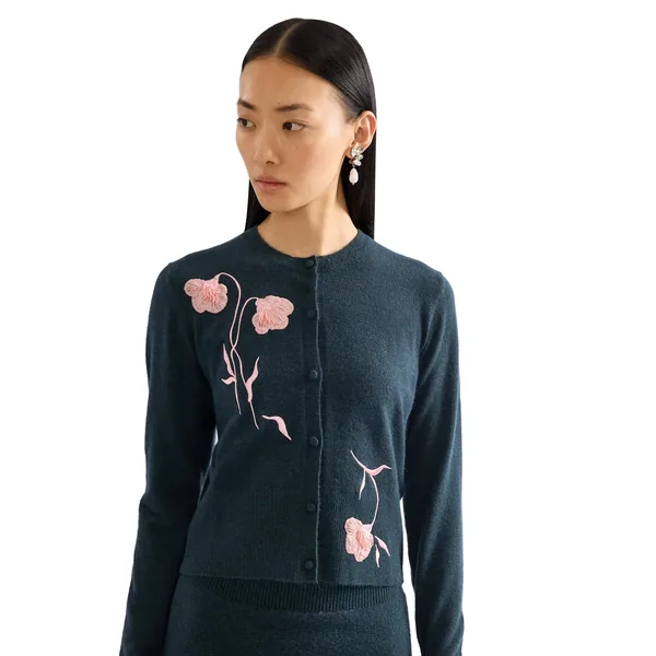 Erdem Embroidered Fitted Cardigan, view 7