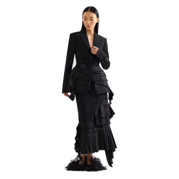 Erdem Embroidered Grain De Poudre Fitted Blazer, view 6