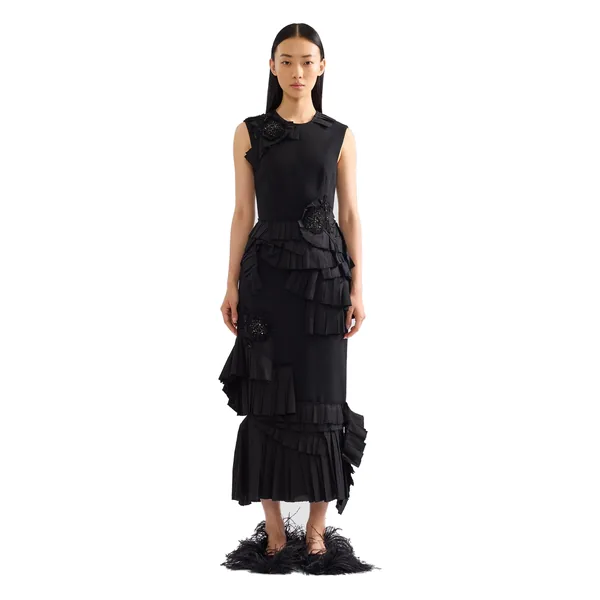 Erdem Embroidered Grain De Poudre Midi Pencil Dress, view 4