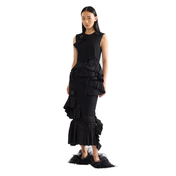 Erdem Embroidered Grain De Poudre Midi Pencil Dress, view 6