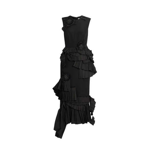 Erdem Embroidered Grain De Poudre Midi Pencil Dress