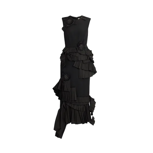 Erdem Embroidered Grain De Poudre Midi Pencil Dress