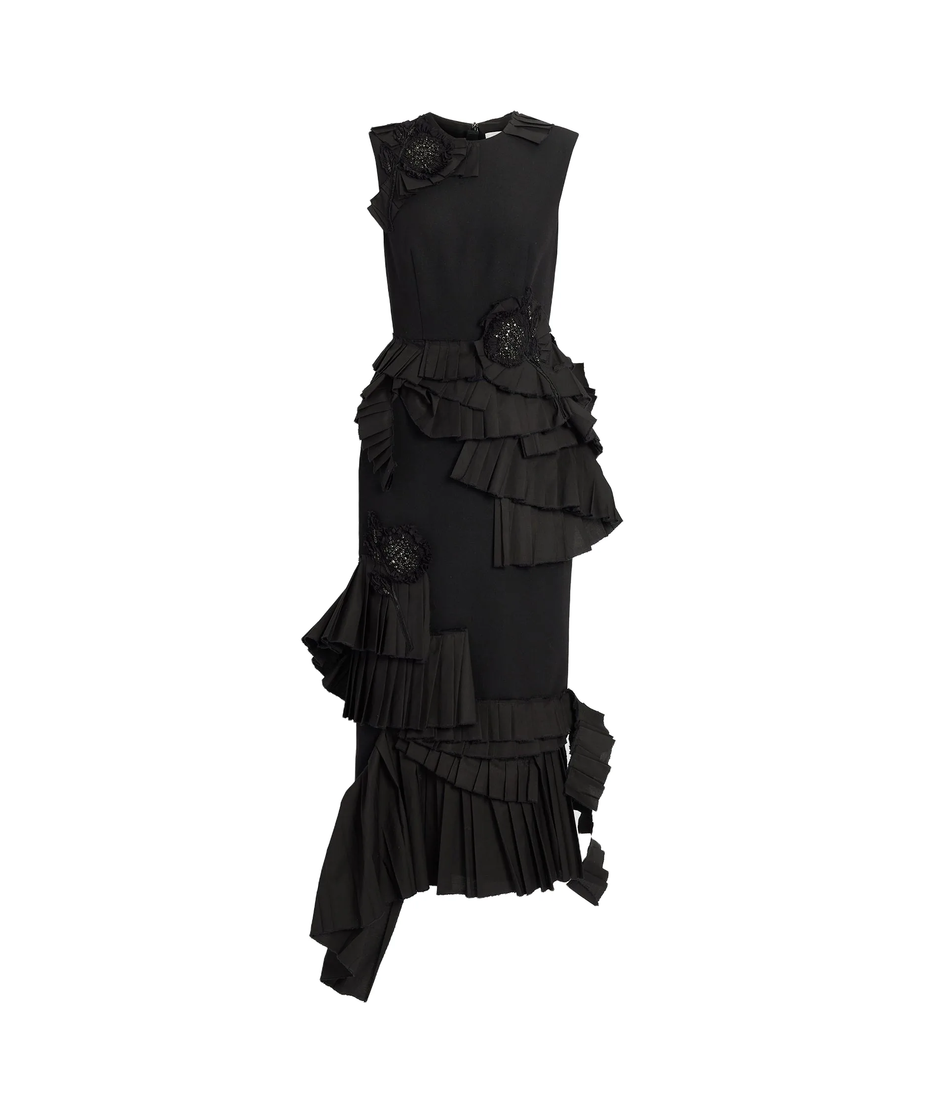Embroidered Grain De Poudre Midi Pencil Dress