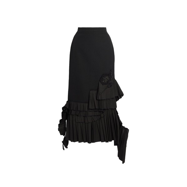 Erdem Embroidered Grain De Poudre Midi Pencil Skirt