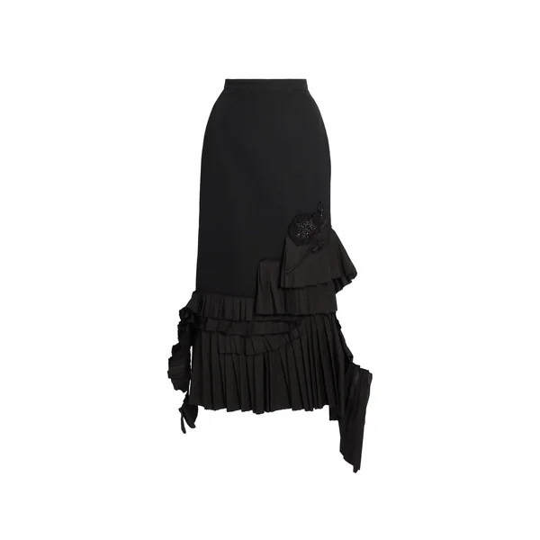 Erdem Embroidered Grain De Poudre Midi Pencil Skirt