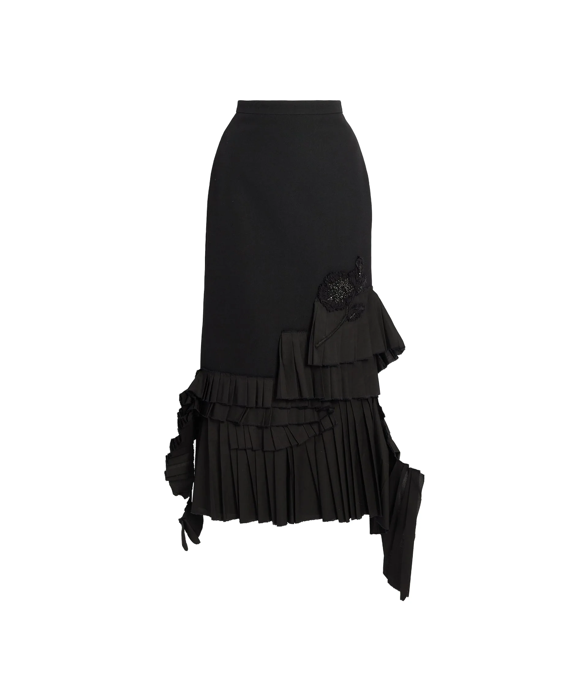 Embroidered Grain De Poudre Midi Pencil Skirt