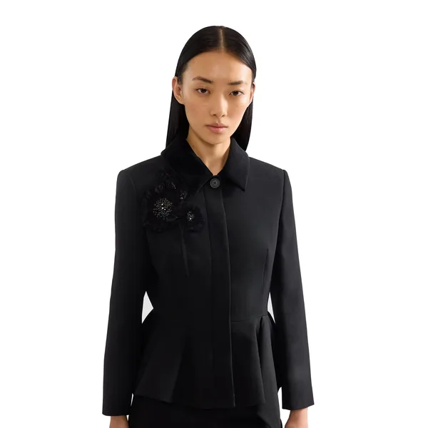 Erdem Embroidered Grain De Poudre Peplum Jacket, view 5